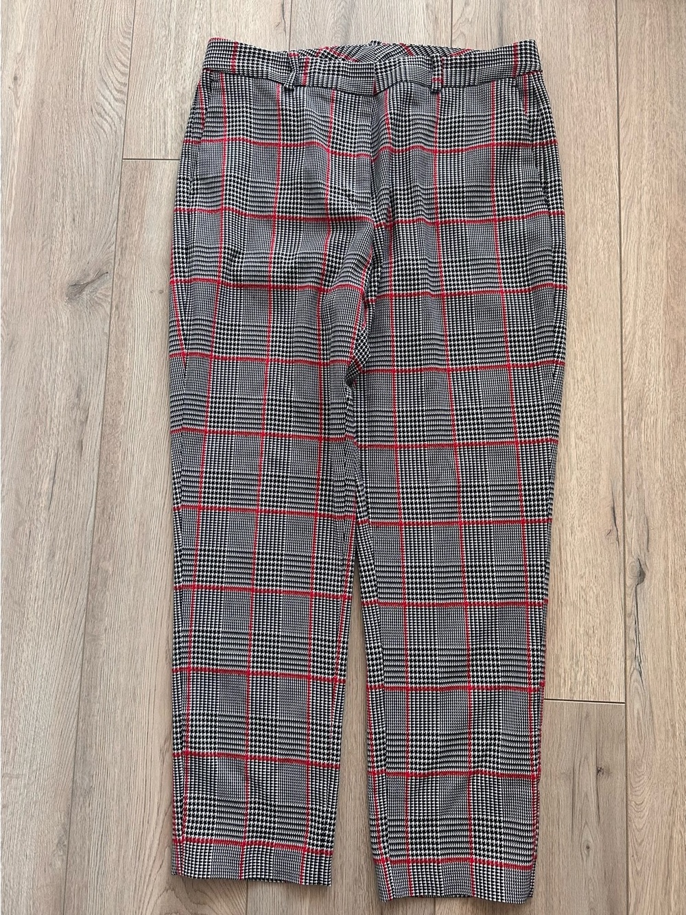 DKNY Red & Black Glen Plaid Straight Pants